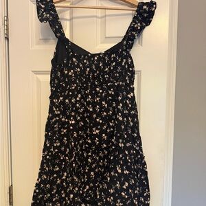 Pink Rose Black Floral Mini Dress